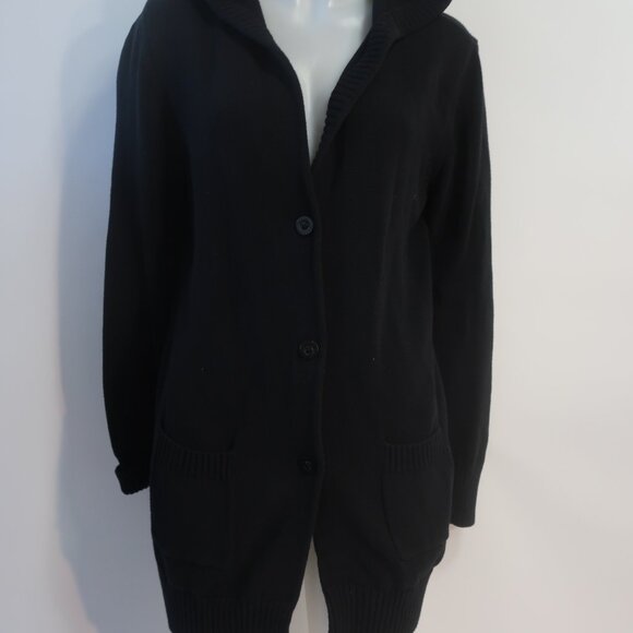 Womens REPEAT Black Hooded Cardigan Sweater 44/XL - Picture 2 of 7